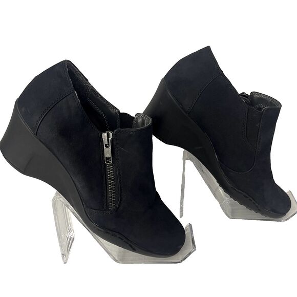 Aerosoles Boots Womens 6 Wedge Ankle Comfort Bootie Zip Black Suede - Picture 2 of 6